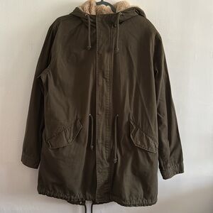 ASOS Unisex Oversized Olive Hooded Parka Coat 2 in 1